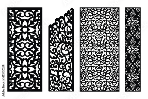 Set Of Decorative Laser Cut Panels With Floral And Ornamental Pattern