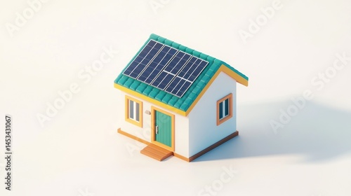 Wallpaper Mural Low-poly 3D model of a small house with solar panels on the roof. Torontodigital.ca
