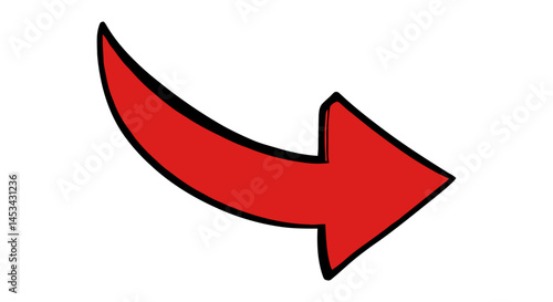 Curving Red Arrow with Bold Outline, Hand-Drawn Style
