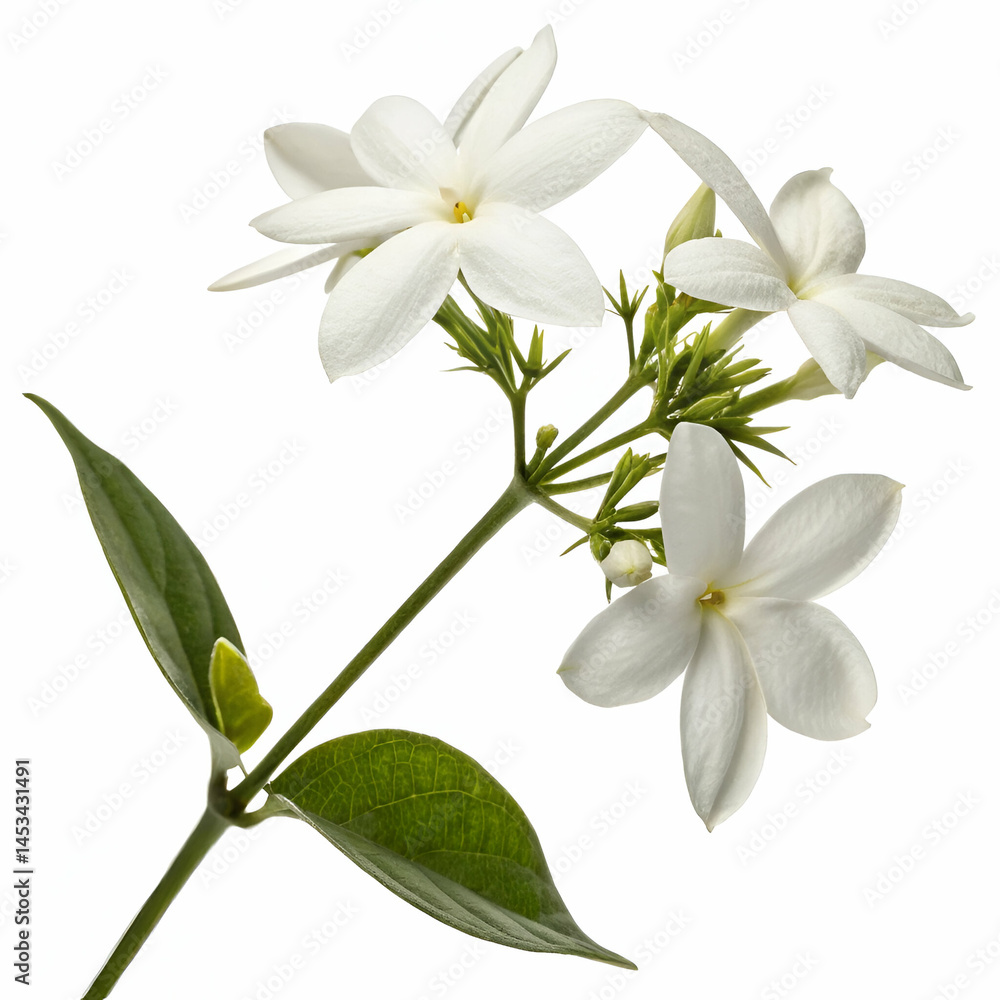 Fototapeta premium Jasmine 3D rendered flower perfectly isolated on a white background with soft white petals and intricate details 