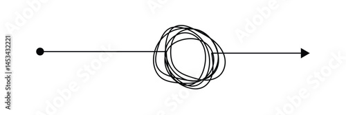 Chaos simple line arrow messy hand drawn doodle set. Minimalistic difficulty solution business idea sketch collection in eps 10.