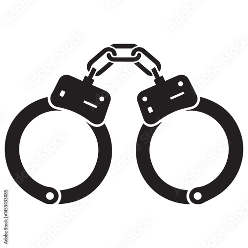 handcuff icon, police shackle Vector Black silhouettes. with white background