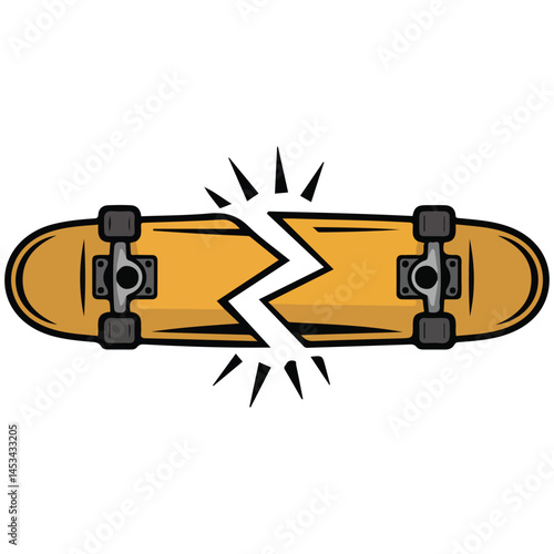 Broken skateboard isolated vector illustration on white background
