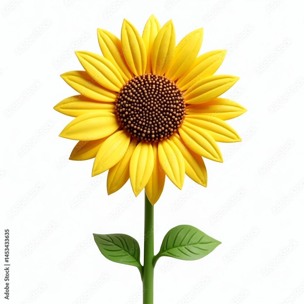 Fototapeta premium Sunflower 3D rendering perfectly isolated on a white background with vibrant yellow petals and detailed textures