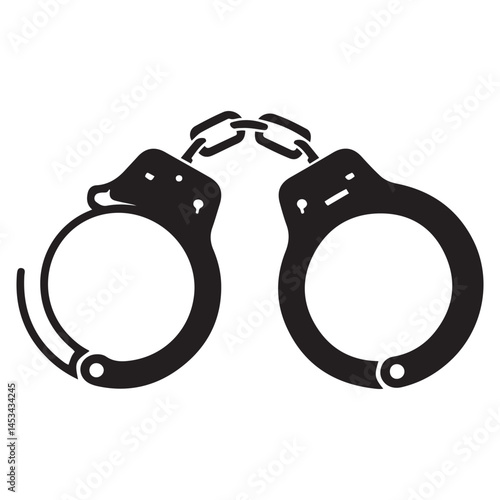 handcuff icon, police shackle Vector Black silhouettes. with white background