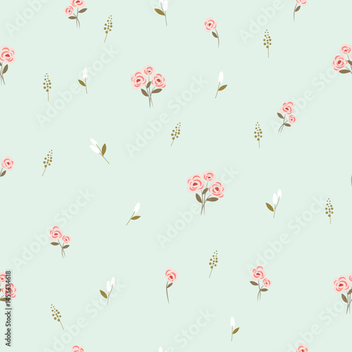rose bunches and wild flowers seamless pattern , vector , illustration