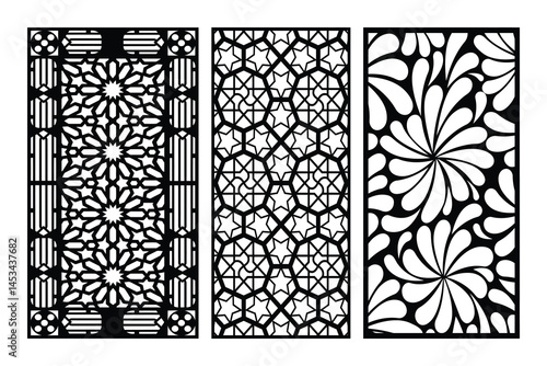 Decorative Laser Cut Panels With Geometric Islamic And Floral Patterns In Black And White