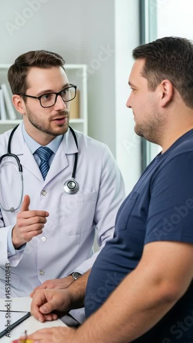 Wallpaper Mural Vertical video of doctor consulting overweight male patient in clinic, discussing obesity, health, and lifestyle change, illustrating medical consultation, weight loss advice, and obesity management. Torontodigital.ca