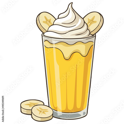 Banana pudding in glass dessert isolated vector illustration on white background