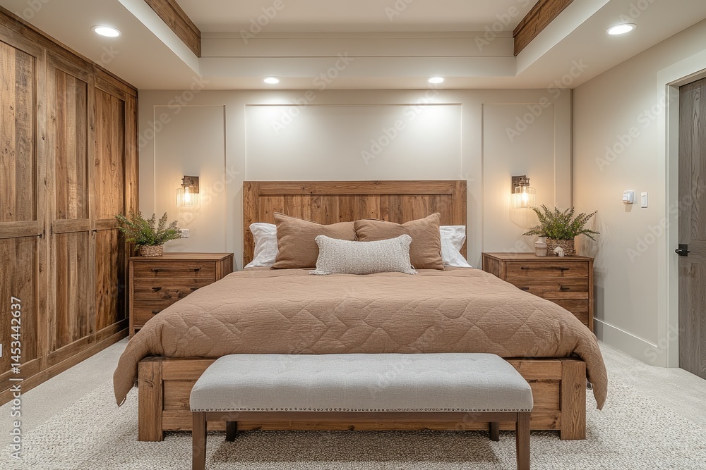 Fototapeta premium A rustic, modern bedroom interior design.