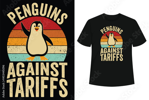 Retro Penguins Against Tariffs Anti Tariffs Funny Penguins T-Shirt