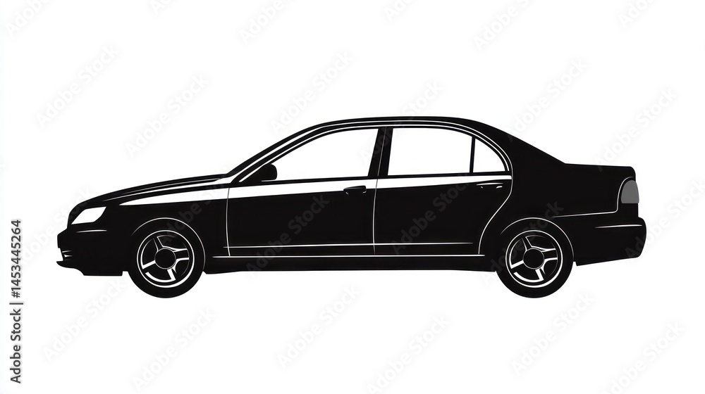 Obraz premium Black sedan silhouette side view vector graphic illustration