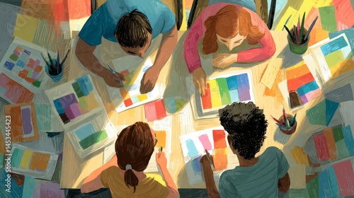 Colorful Creative Collaboration in Art Class with Diverse Students