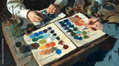 Artists Collaborate on Color Mixing with Paints and Palettes