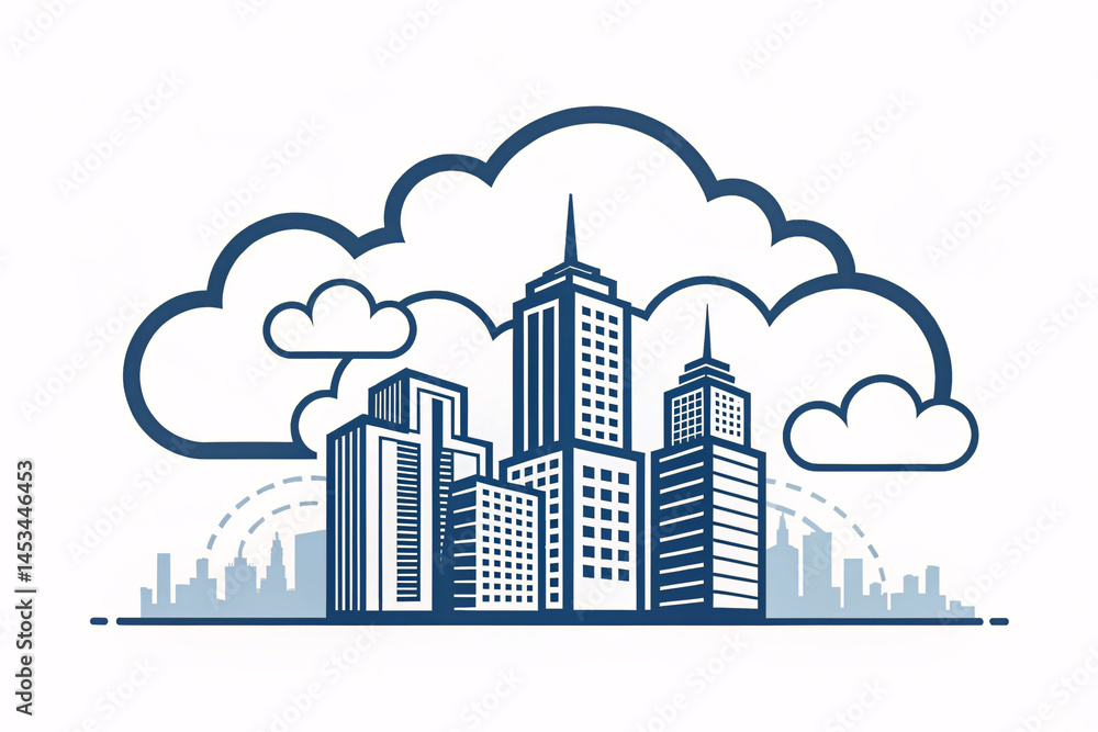 Obraz premium Cloud Computing Cityscape Skyline Modern Buildings