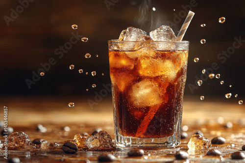 Glass of cola with ice cubes.