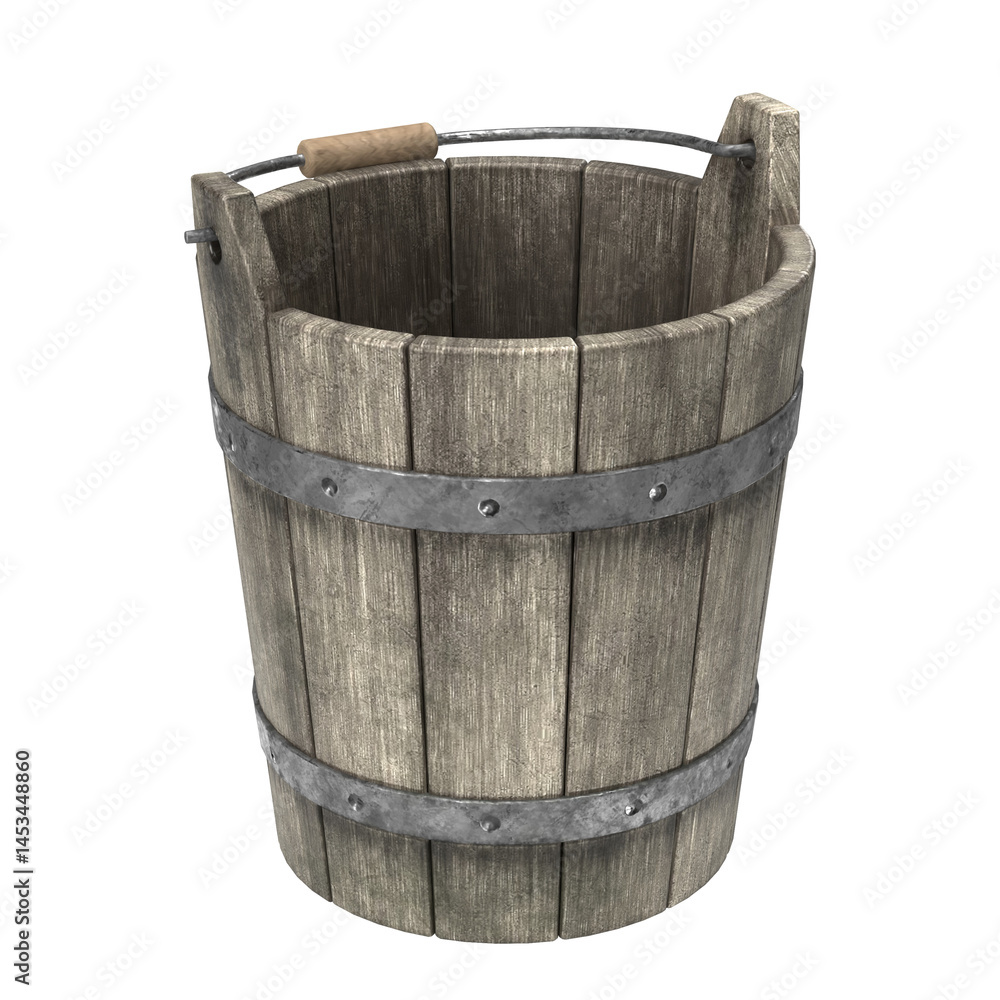 Rustic Wooden Bucket with Metal Bands and Handle Rustic Wooden Bucket with Metal Bands and Handle