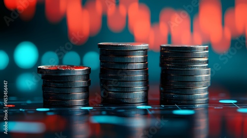 Stacks of Coins on a Stock Market Graph Financial Growth Investment Concept