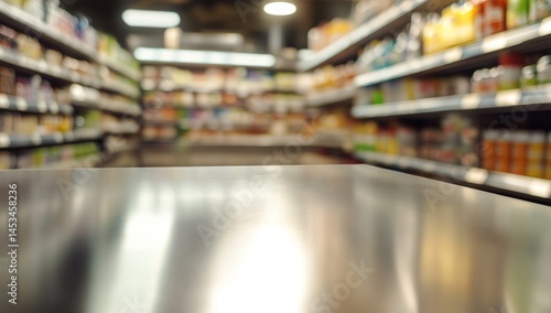 Wallpaper Mural Empty Counter in a Blurred Supermarket Aisle Torontodigital.ca