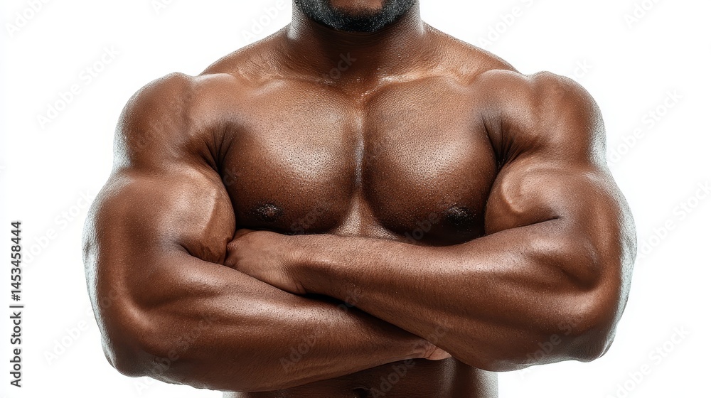 Fototapeta premium Strong Muscular Man with Crossed Arms on a White Background
