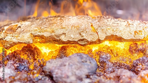 Molten Gold Refining Process Close up of Gold Ingot in Fiery Furnace