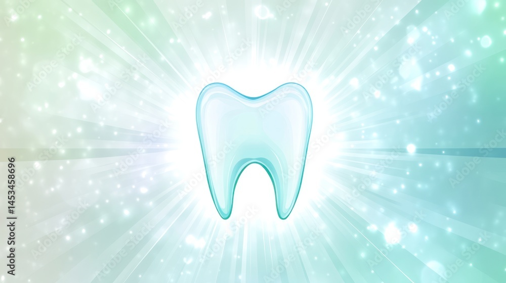 Tooth with light rays, shining healthy enamel for dental hygiene, oral health and advertising Tooth with light rays, shining healthy enamel for dental hygiene, oral health and advertising