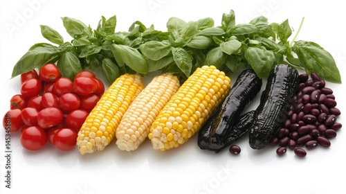 Fresh Vegetables and Herbs Arranged for Colorful Display