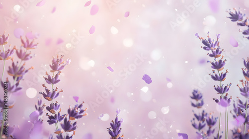 Lavender pastel birthday celebration with balloons and confetti joyful party background soft focus setting