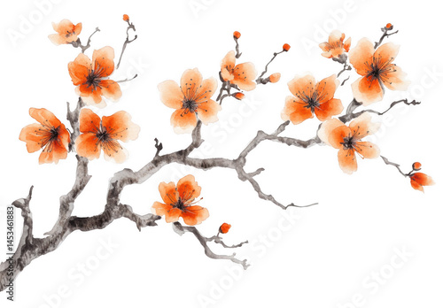 Orange Blossom Branch, Asian Style Painting