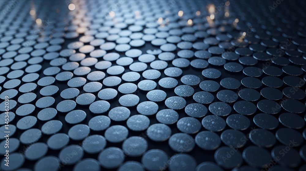 Fototapeta premium Abstract Macro Shot of Circular Metallic Discs with Subtle Refle