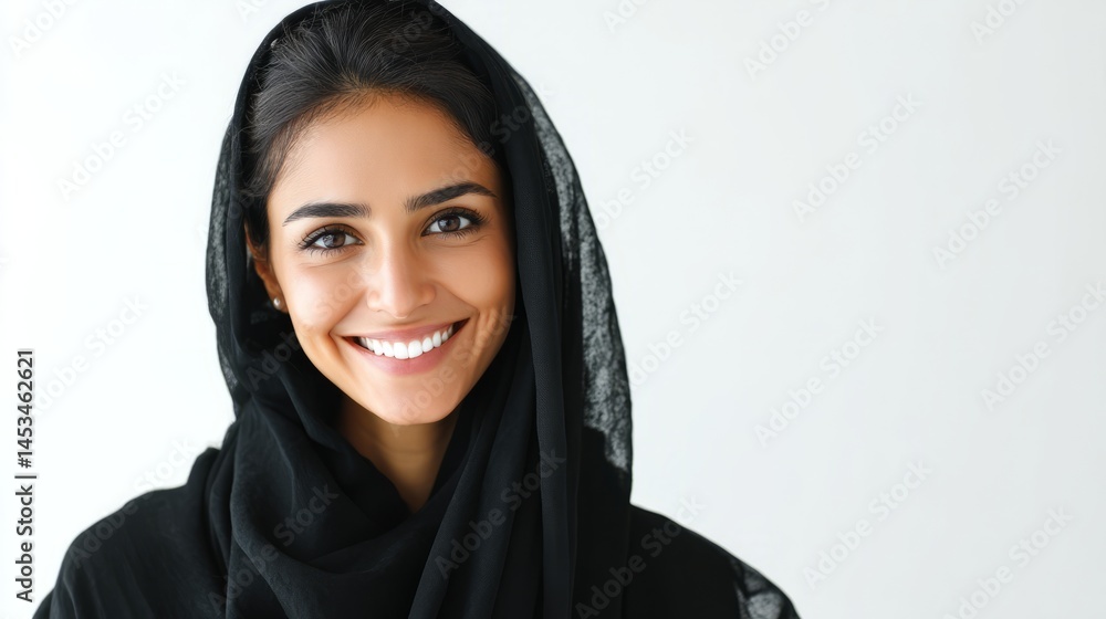 Confident Arab businesswoman smiling, portrait on white background - professionalism and success in modern workplace
Confident Arab businesswoman smiling, portrait on white background - professionalism and success in modern workplace