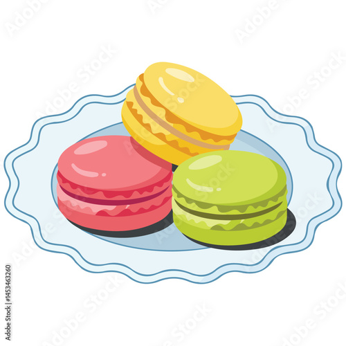 Colorful macarons dessert set isolated vector illustration on white background