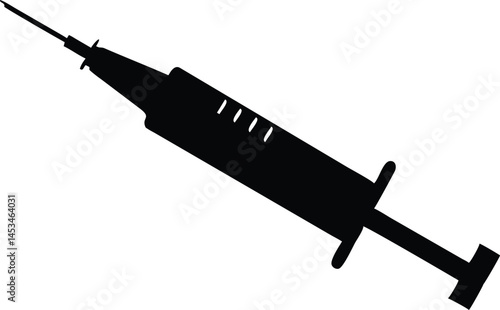 A sleek black silhouette of a syringe with a needle stands out on white
