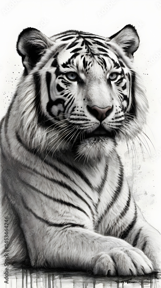 Fototapeta premiumwhite and black tiger sketch white byground
