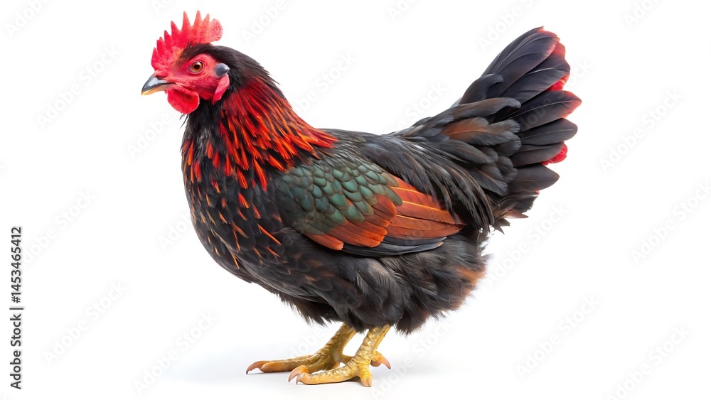 Fototapeta premium Black and red chicken isolated on white background