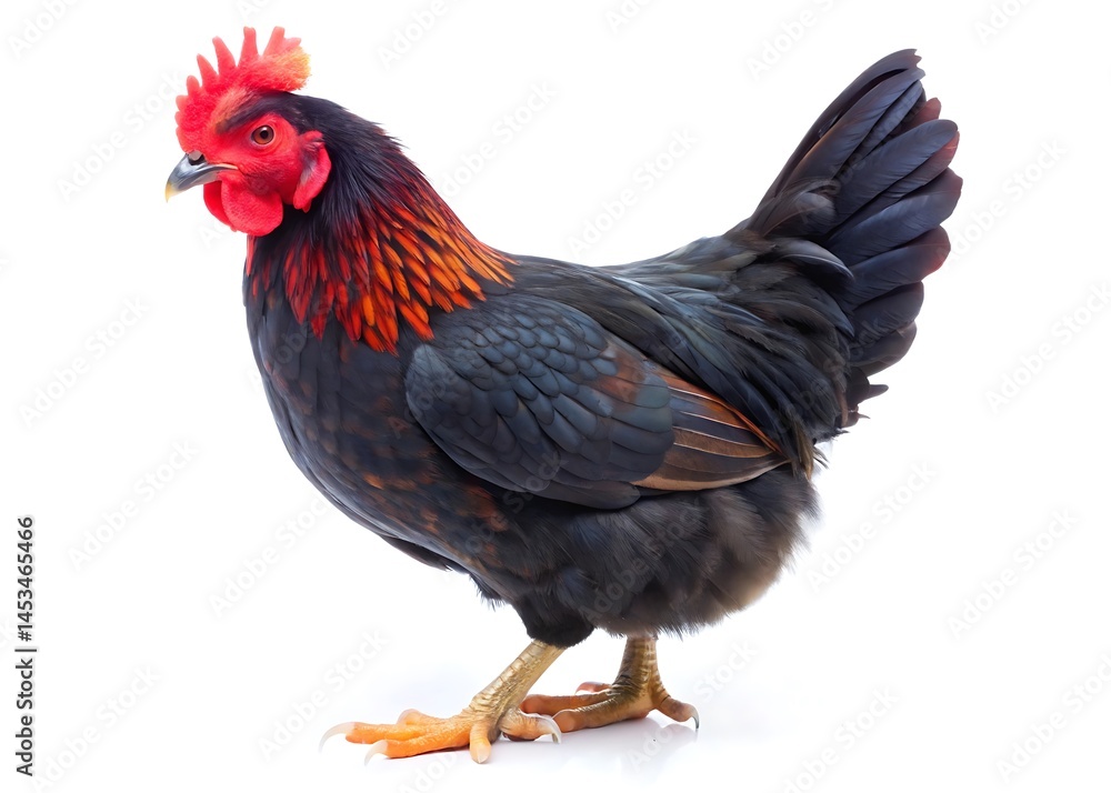 Fototapeta premium Black and red chicken isolated on white background