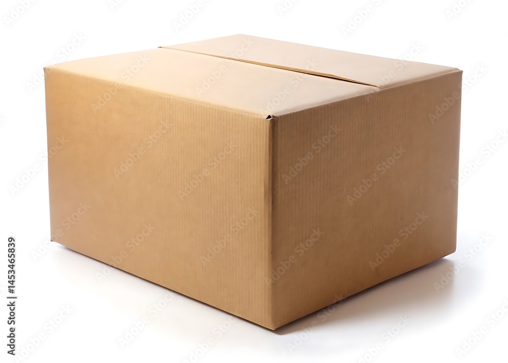 Cardboard box is sitting isolated on white background Cardboard box is sitting isolated on white background