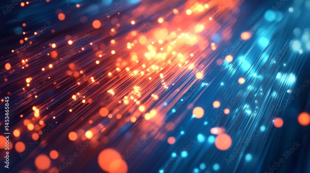 Fototapeta premium background image of glowing fiber optic cables with light pulses moving through them, creating a shiny and futuristic effect