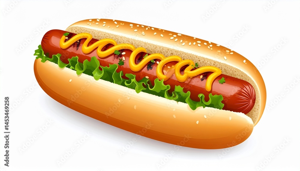 hotdog with grilled sausage in a soft bun sprinkled hotdog with grilled sausage in a soft bun sprinkled