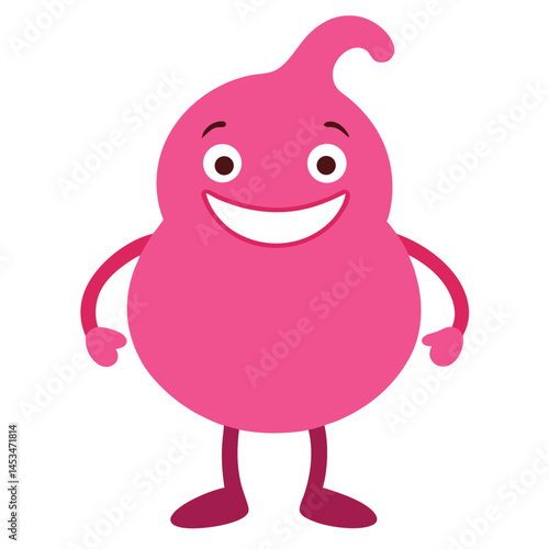 Cartoon pink gallbladder smiles happily, standing on white backdrop with a transparent background