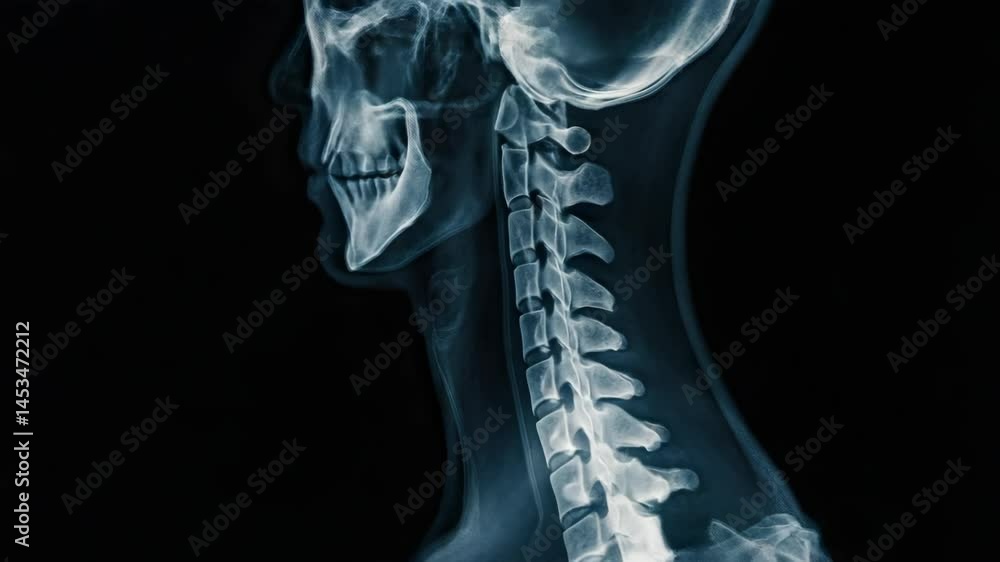 X-rays of the human cervical spine, revealing spinal alignment and ...