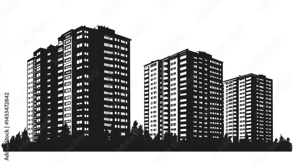 Fototapeta premium Urban Silhouettes - Cityscape Buildings - Evening Scene - Stock Photo