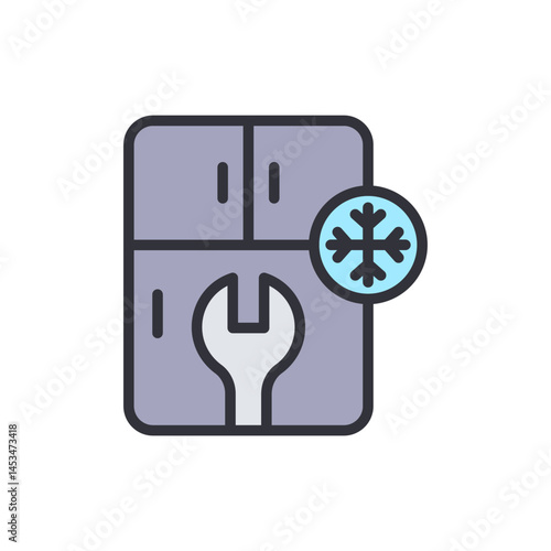 Fridge repair colored icons, minimalist vector illustration ,simple transparent graphic element .Isolated on white background