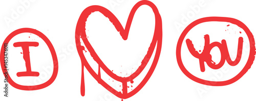 Hand drawn i love you text effect front set line art vector