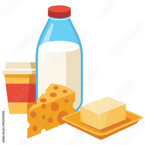 Dairy products milk and cheese isolated vector illustration on white background
