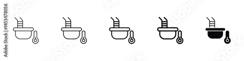 Set of 5 pixel perfect Cold plunge icon with 1 unexpanded, 1 silhouette, Icon of a person dipping into a small cold water pool with cold steam lines.