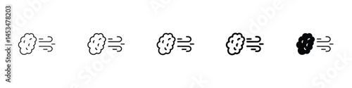 Set of 5 pixel perfect gust icon with 1 unexpanded, 1 silhouette, An icon representing a gust of wind with motion lines and swirling shapes.