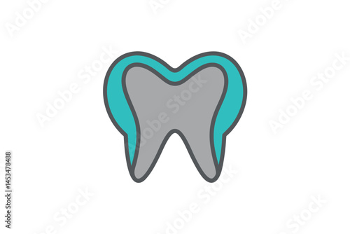 Gray tooth is outlined with teal and gray, with transparent background