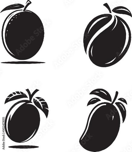 Black and White Mango Illustrations - Vector Art for Tropical Fruit & Food Design
