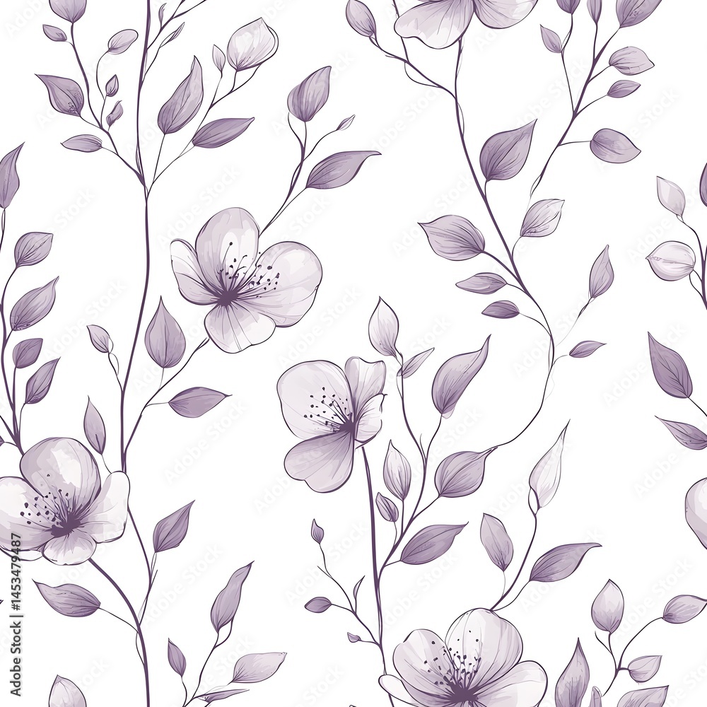Elegant lavender floral pattern design on white background. Elegant lavender floral pattern design on white background.
